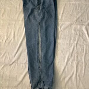 Jeans Slant Pockets Split Jogger Pants ( Color: Medium Blue)